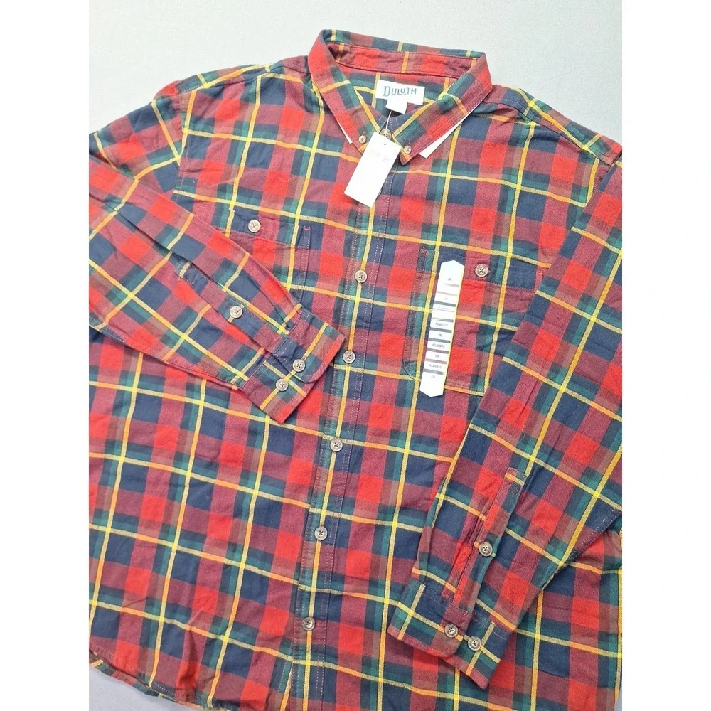New Duluth Trading Mens 2XL Free Swinging Flannel Plaid Red Green Outdoor Hiking
